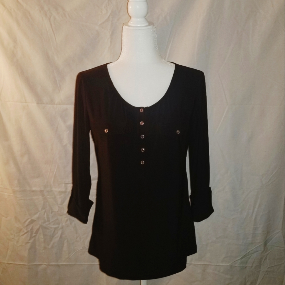 CHRISTOPHER & BANKS 3/4 SLEEVE BLOUSE WITH FRONT POCKETS AND BUTTONS